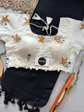 Black Handloom Cotton Saree With Embrodery Work Redy Made Blouse